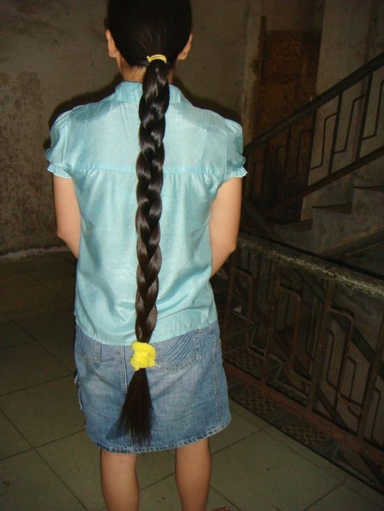Long hair in braid and ponytail