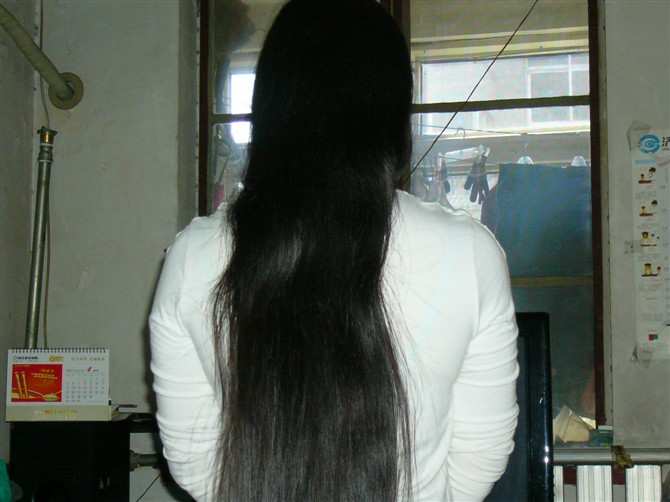 Calf length long hair in 3 different hairstyles