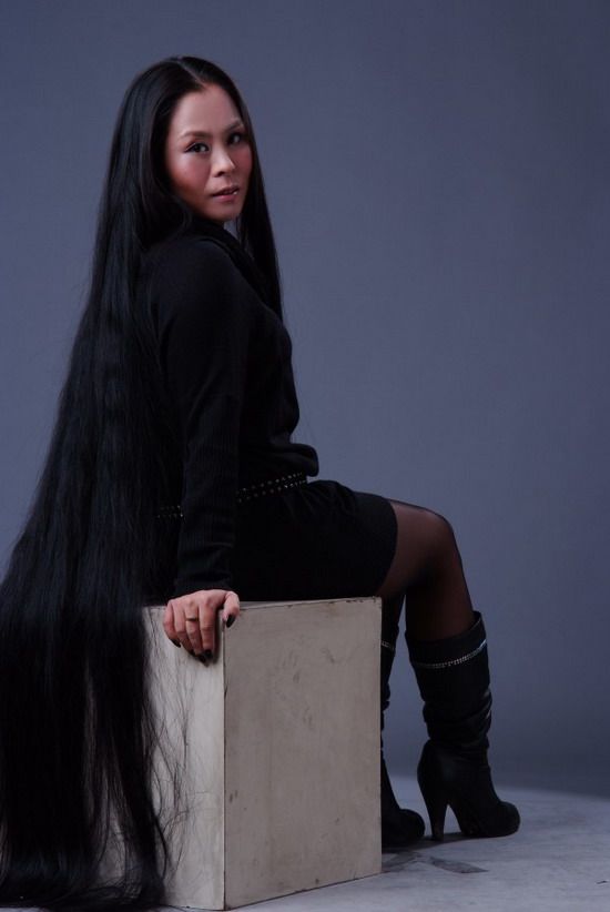 Black long hair and black cloth