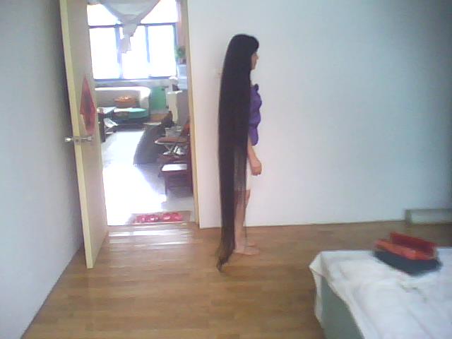 Floor length plus long hair at home