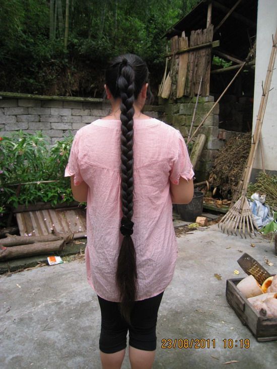 Knee length long hair in village
