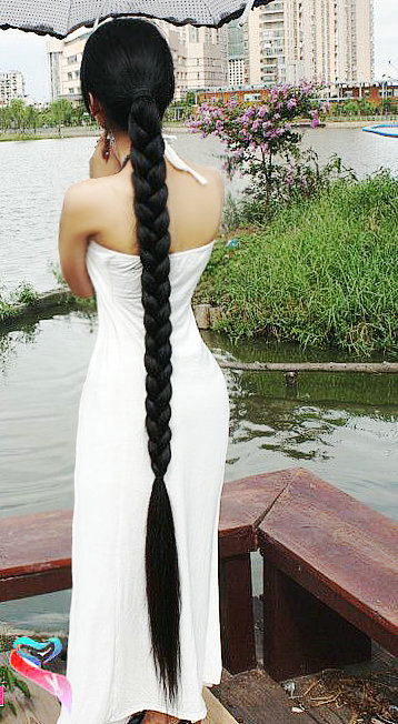 Beautiful bakview of long braid near a lake