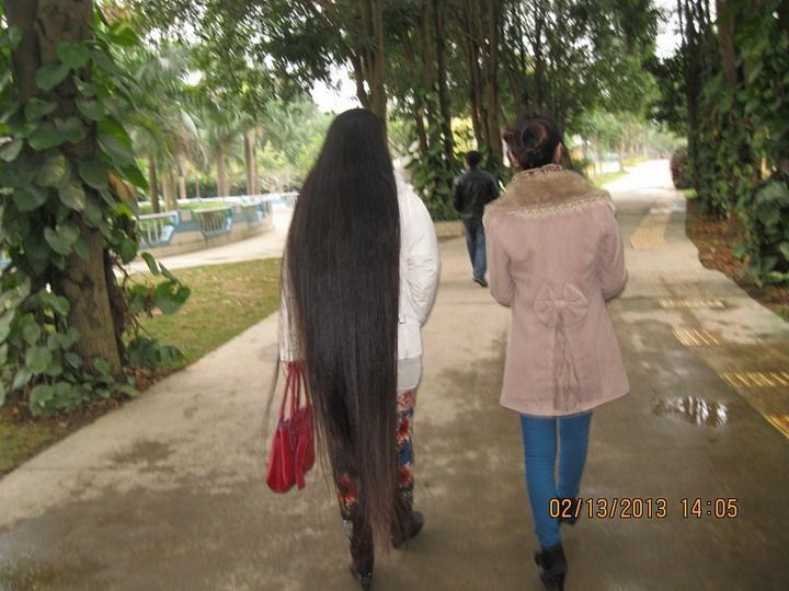 Long hair walked in park