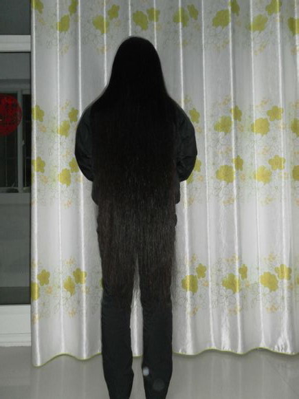 Knee length black long hair