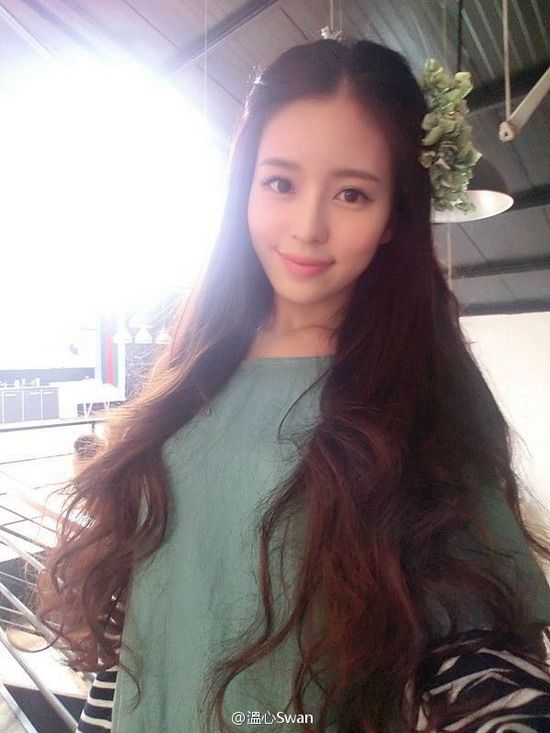 Beautiful long hair girl-swan(Wen Jianting)