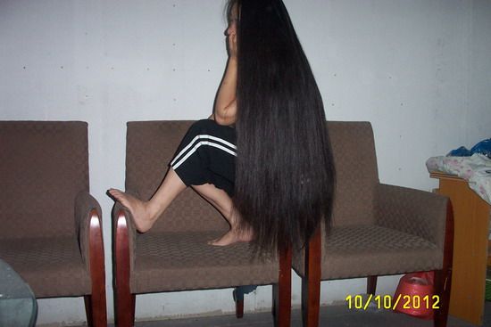 Thick hair sit on chair