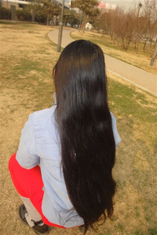 University student has butt length long hair