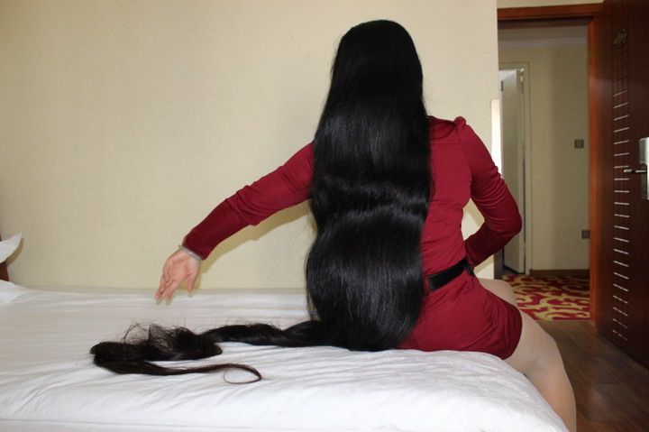 Black long hair and red cloth for National Day