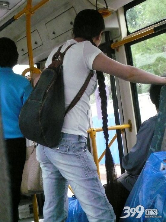 Long braid girl on bus