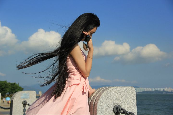 Blow my long hair beside sea