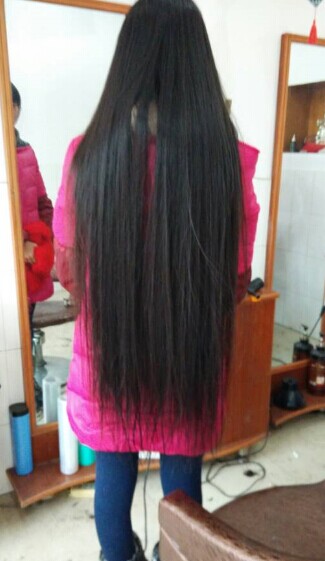 Thigh length long hair and calf length long ponytail