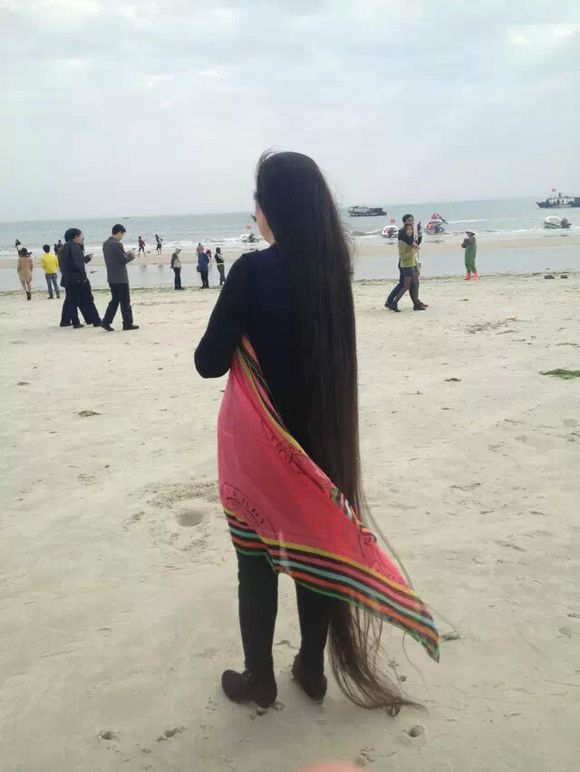 Floor length long hair on seabeach