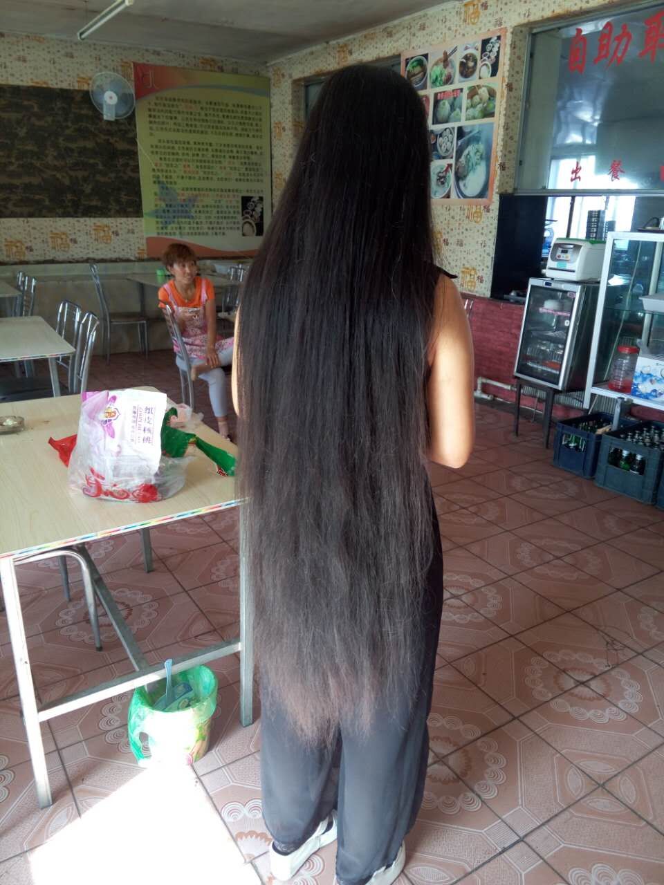 Knee length long hair in room