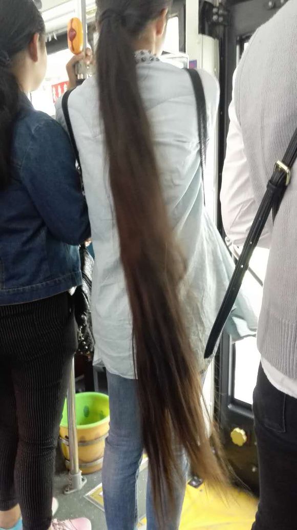 Super long ponytail on bus